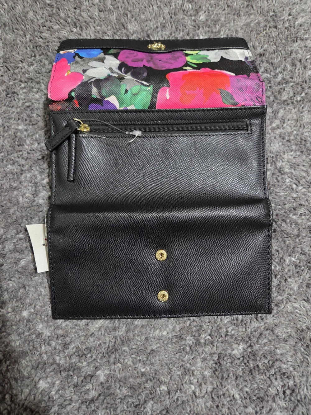 Floral Multi-Color Wallet Clutch with Black Trim